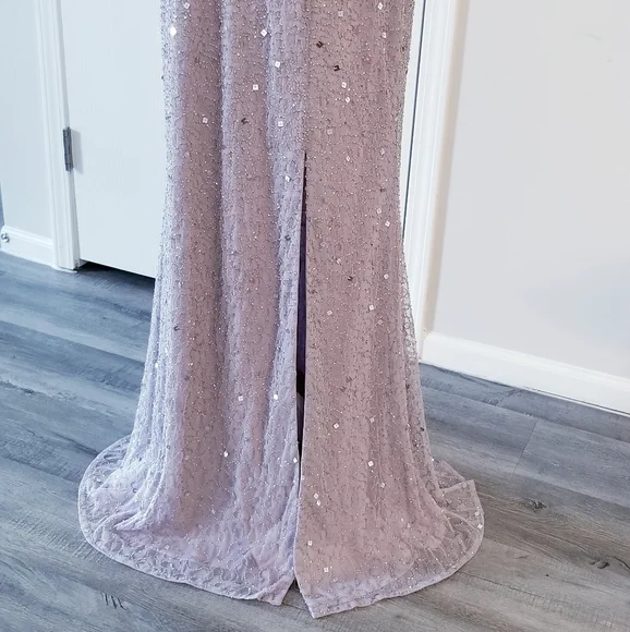 Adrianna Papell Lilac Gray Sequin Beaded long Dress - Picture 6 of 14